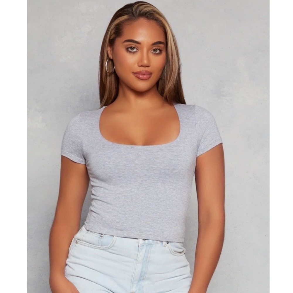 Ambiance Basic Scoop Neck Cropped Tee – Heather Gray – Women's Large – NWOT